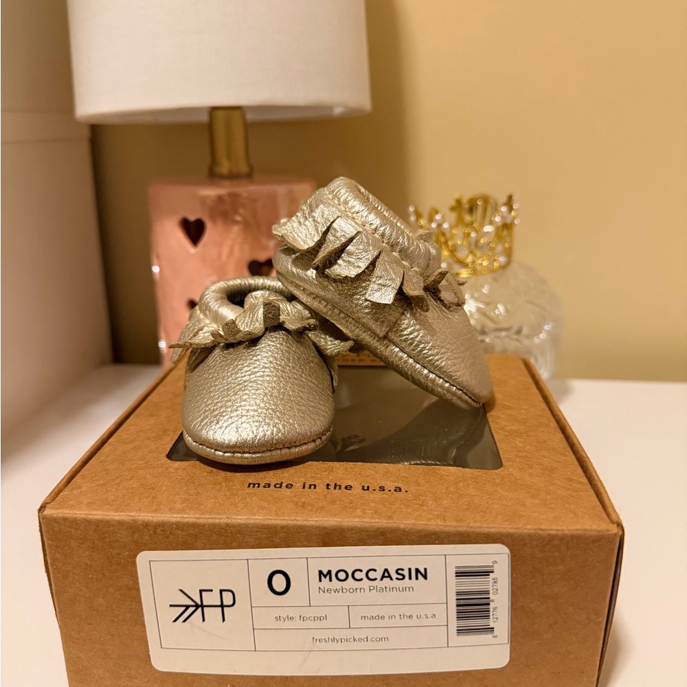 Freshly Picked Platinum Moccasins for Kids